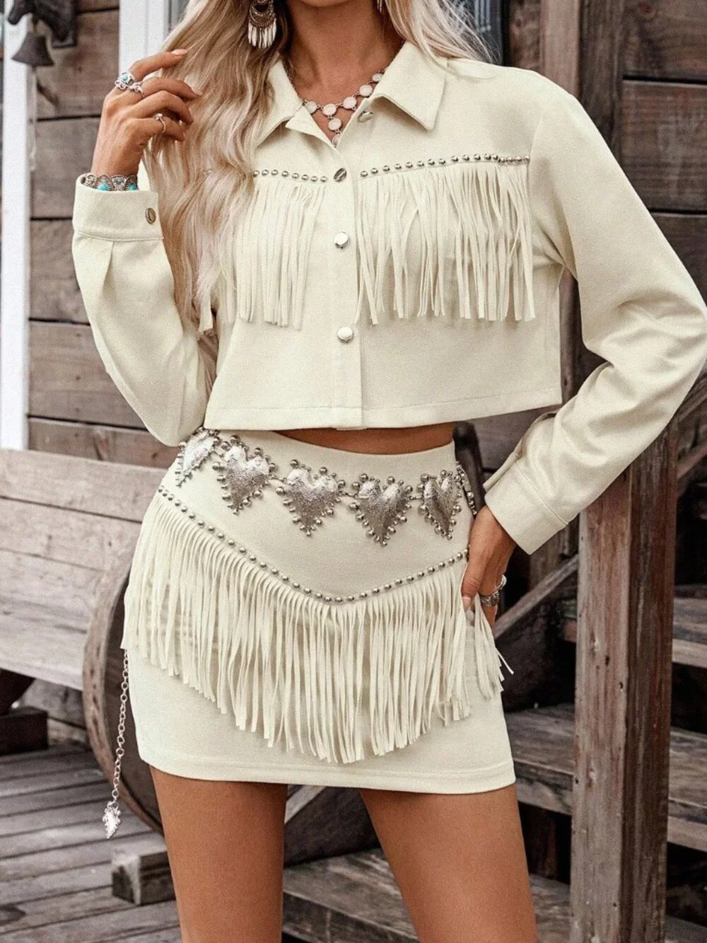 Khaki Casual Women's Jacket And Skirt Set